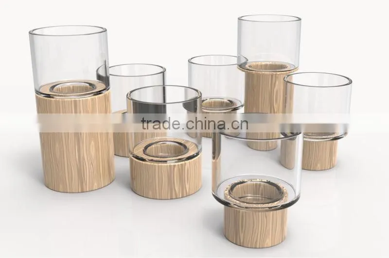 huge glass vase with wooden base
