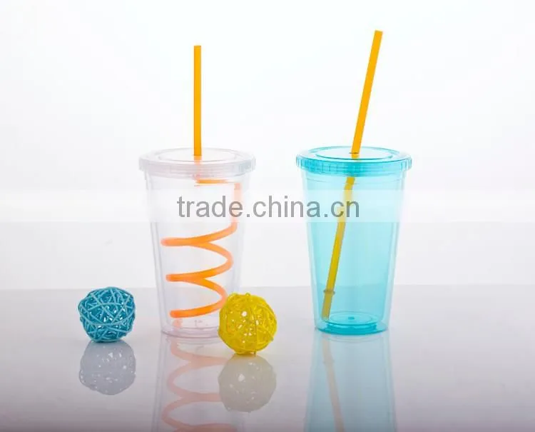Wholesale Price Joyshaker Paper Insert Plastic Cup, 450ml Double Wall Sipper Drink Cup