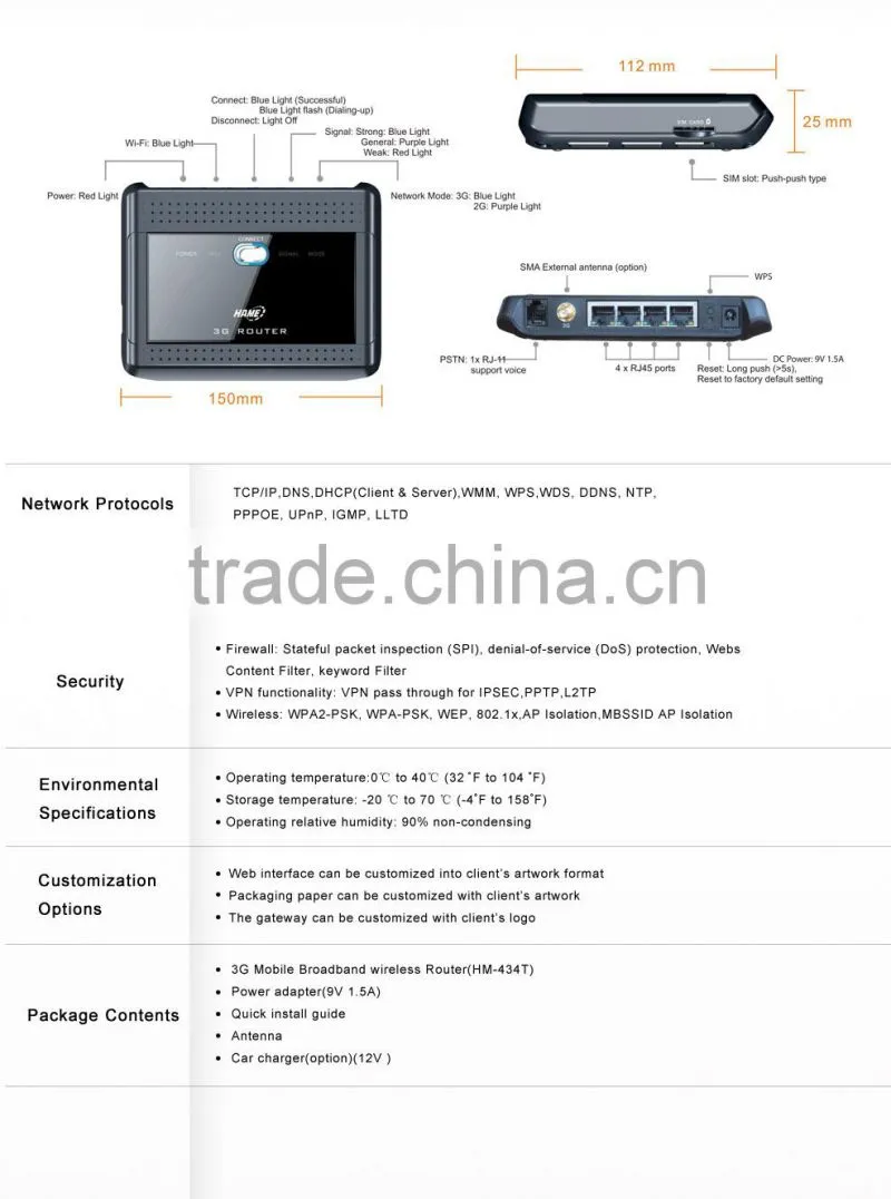 Tri-band HSUPA 850/1900/2100MHZ 3G PSTN Phone router with sim card slot