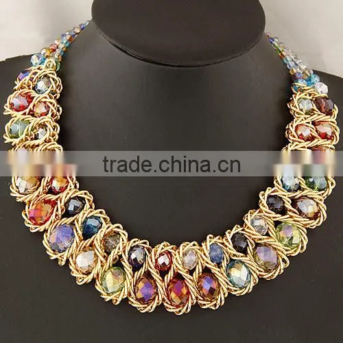 Alibaba China Jewelry Best Selling American Popular Shining Exquisite Crystal Alloy Charm Gold Statement Necklace in Stock