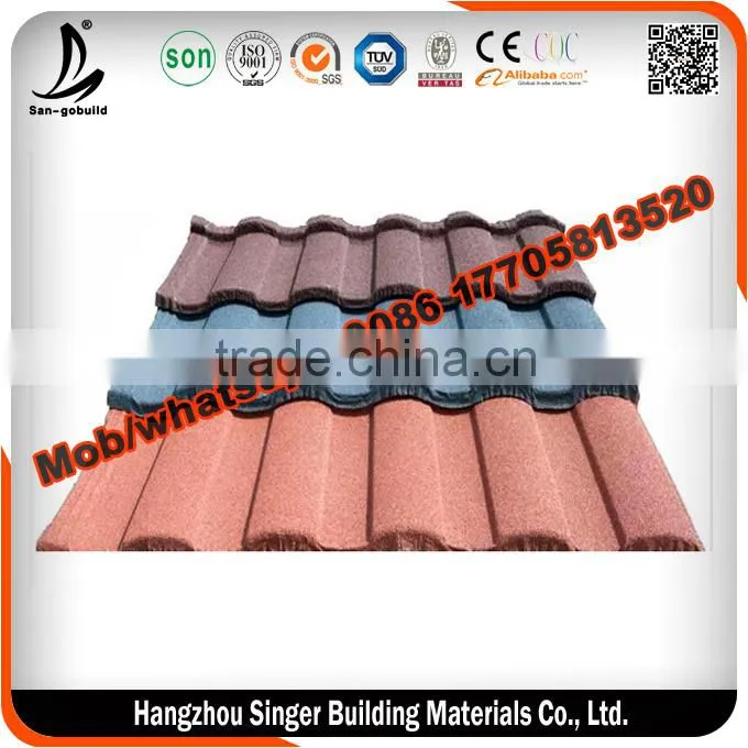 0.4mm/0.45mm/0.5mm Stone Coated Metal Roofing Tile With Sangobuild Brand Roofing Material