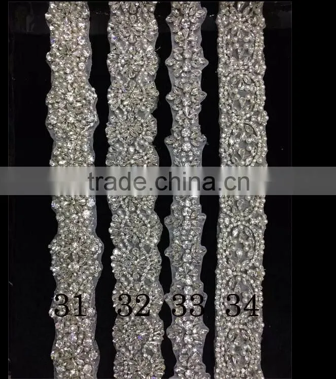Rhinestone applique,crystal bridal Sash applique, Rhinestone trim applique, rhinestone embellishment,wedding beaded applique
