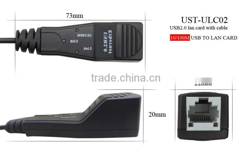 blak High Speed 480Mbps USB2.0 Lan Card with cable,with led light
