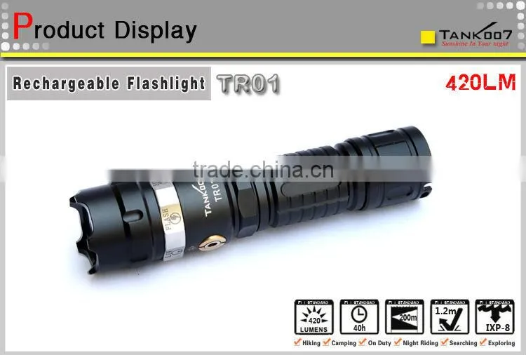 350 Lumens LED Rechargeable Police Flashlight with Metal Head Switch