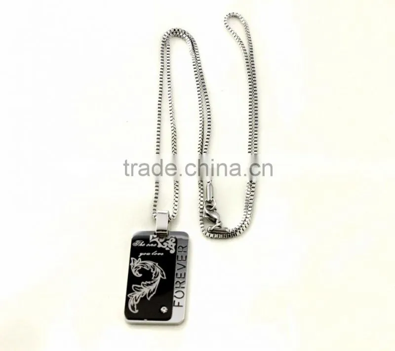 2015 High polish fashion jewelry stainless steel couples necklaces dog tag pendant wholesale