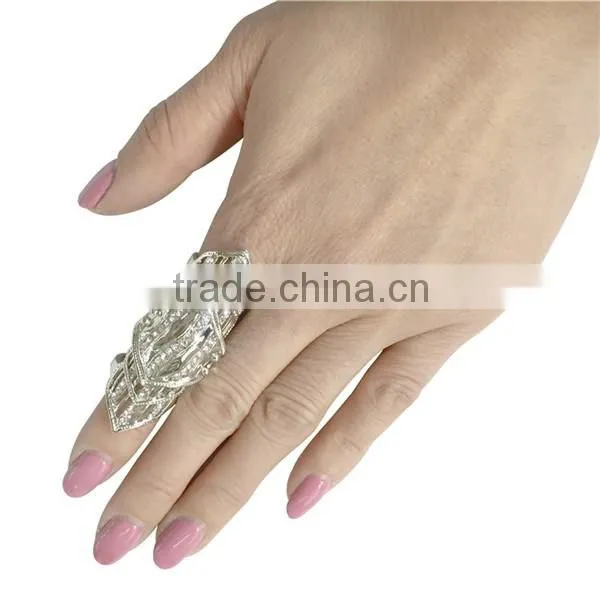 Girls Womens Ring Jewelry Punk Rhinestone Gold Plated Crystal Double Finger Adjustable Knuckle Rings