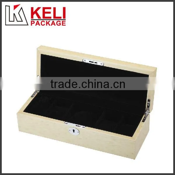 White wooden watch box with window for five watches use