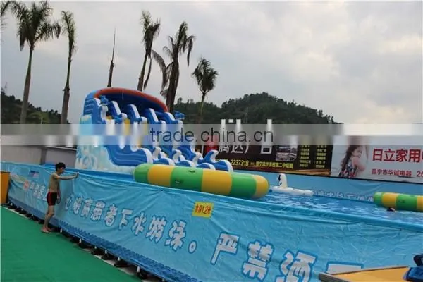 giant inflatable wave slide with metal frame pool / Inflatable water island