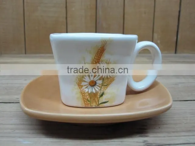 Coffee and tea cup and soucer set for breakfast