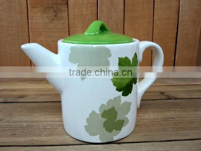 Household Ceramic Teapot with Green Leaves Decal