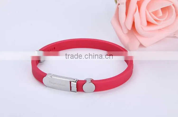 Noproblem P023 negative ion stainless steel silicone elastic sexy luxury rubber band bracelet