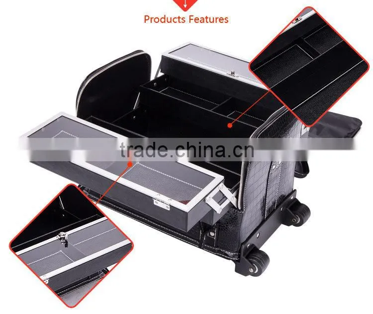 2016 New Arrival Wholesale Classic Black High Quality PU Leather Cosmetic Bag Makeup