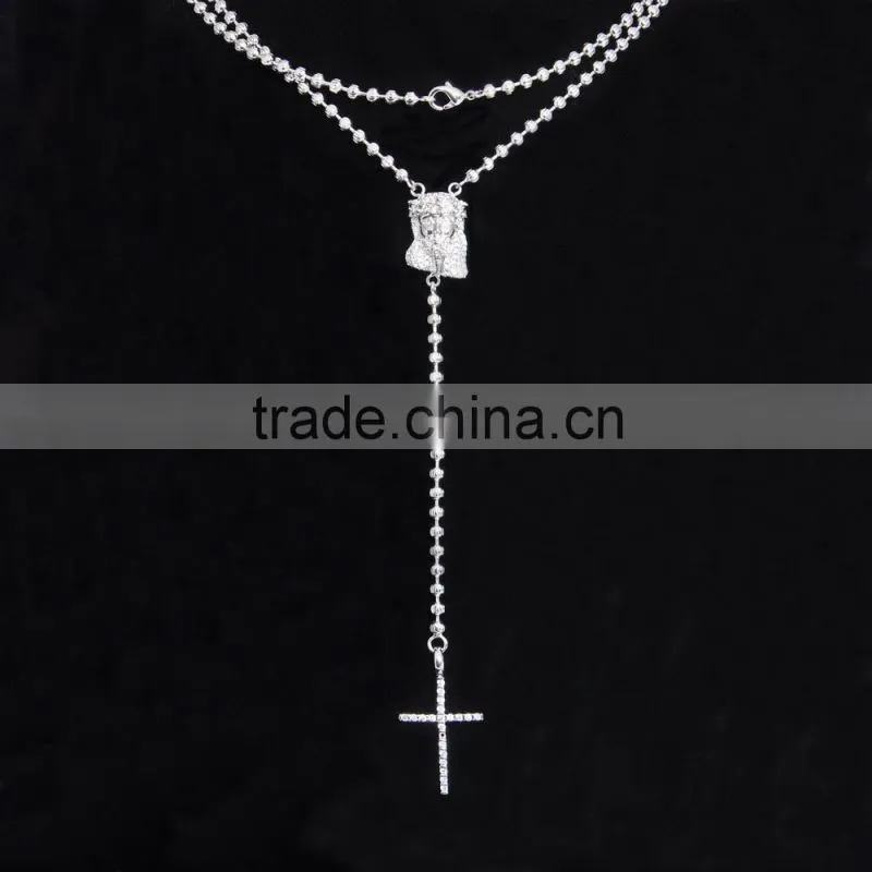 2016 hot sale fashion Jesus jewelry white gold cross pendant necklace for men and women