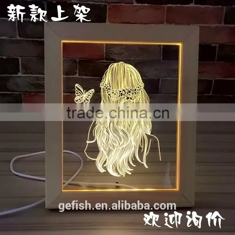 Christmas 3D night light acrylic and wood led table display lamp gift