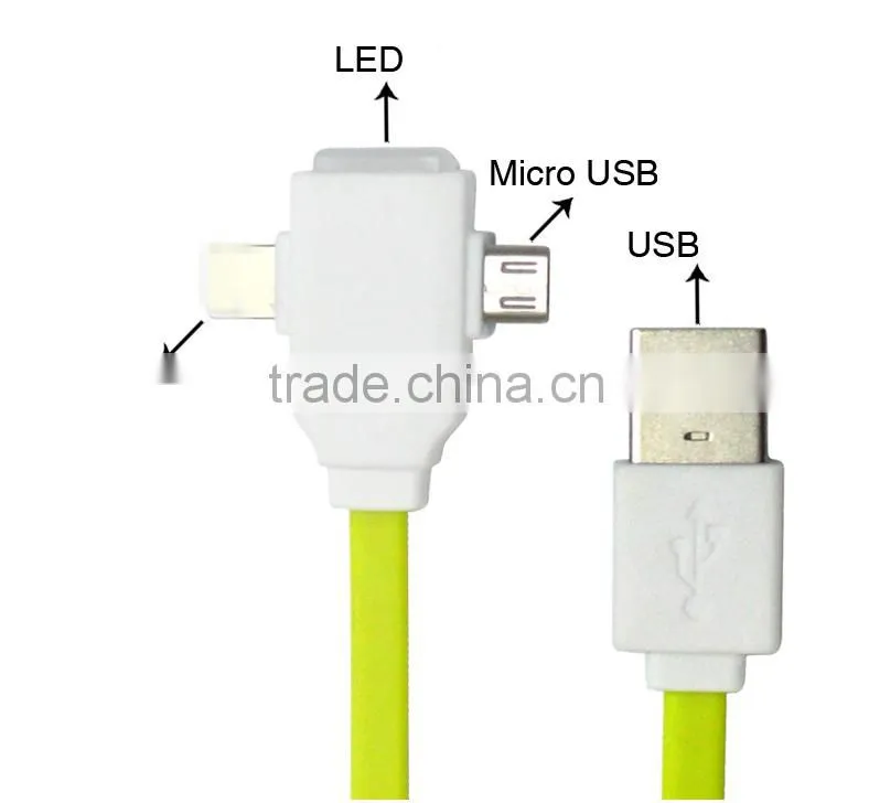 Colorful LED charging usb cable for Mobile phone 2 in 1 usb cable