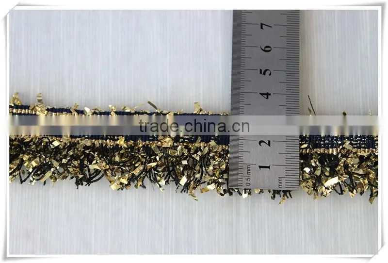 China fancy novelty metallic blue tape with gold lurex tassel fringe trim
