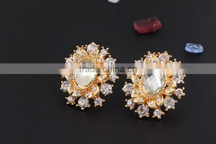 High quality big green stone korea wedding necklace and earring sets gold jewellery