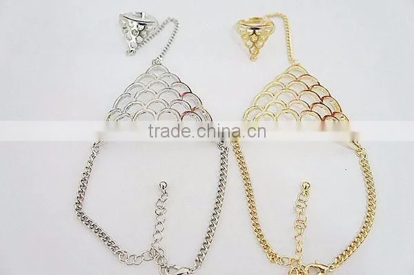 Summer Fashion Women Simple gold Chain Slave Bangle Hand Harness Bracelets Bracelet Finger Ring