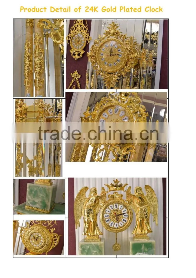24K Gold Plated Brass Clock, Home Decorative Clock, Romantic Wedding Gold Gild Clock