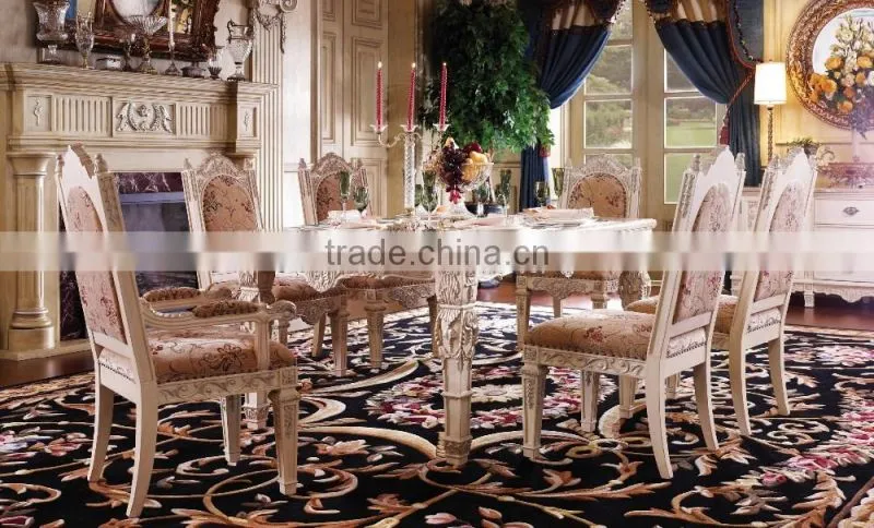 Hand Carved European Rectangle Oak Wood Expandable Dining Table With Chairs(MOQ=1 SET)