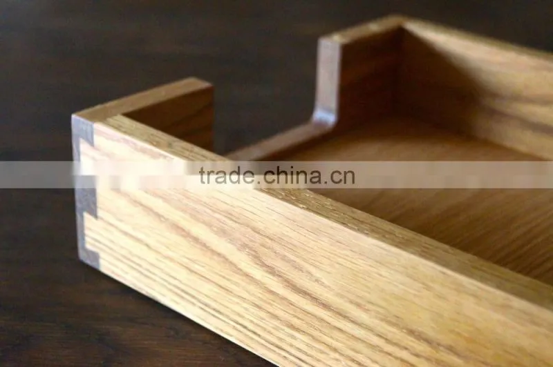 High Quality Finger Joint Wooden Napkin Box Oak Vintage Look Paper Holder with Laser Logo