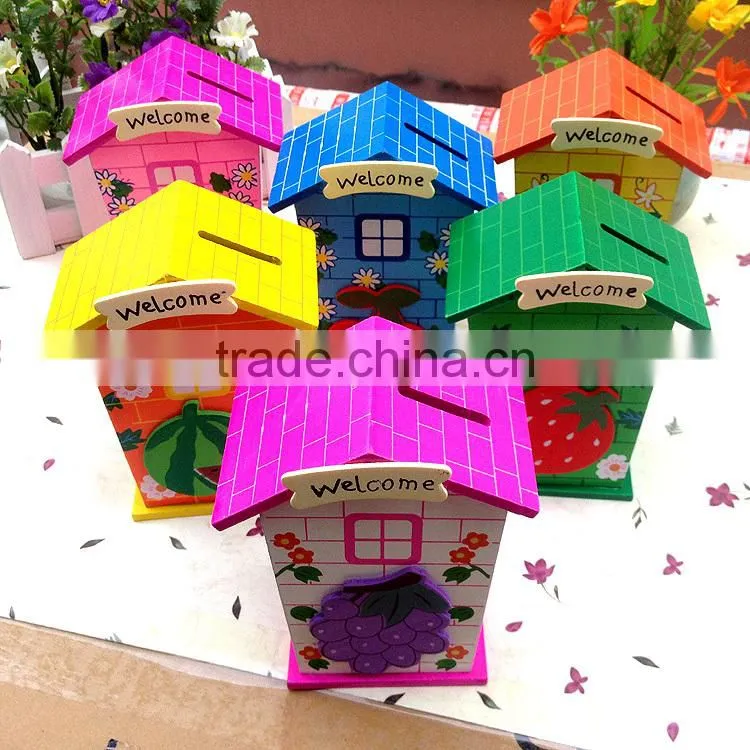 Children prizes for cartoon colorful custom wood money saving box