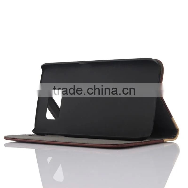 Nature wood grain PU card bumper/pocket cell phone case for Samsung