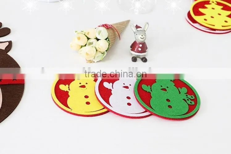 New Year Gifts Colorful Round Christmas Cartoon Fabric Coaster Wholesale