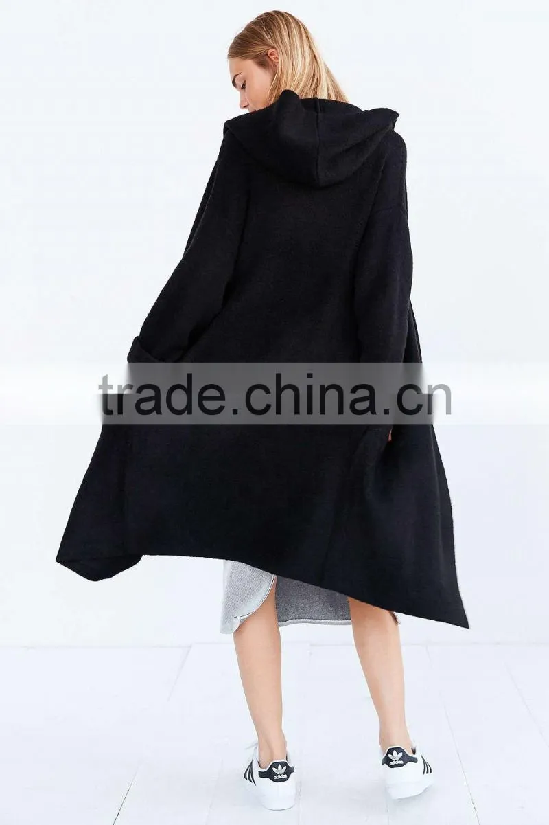 Cozy Hooded Open Longline Sweater Coat Oversized Fit Women's Winter Long Mature Coat Latest Design