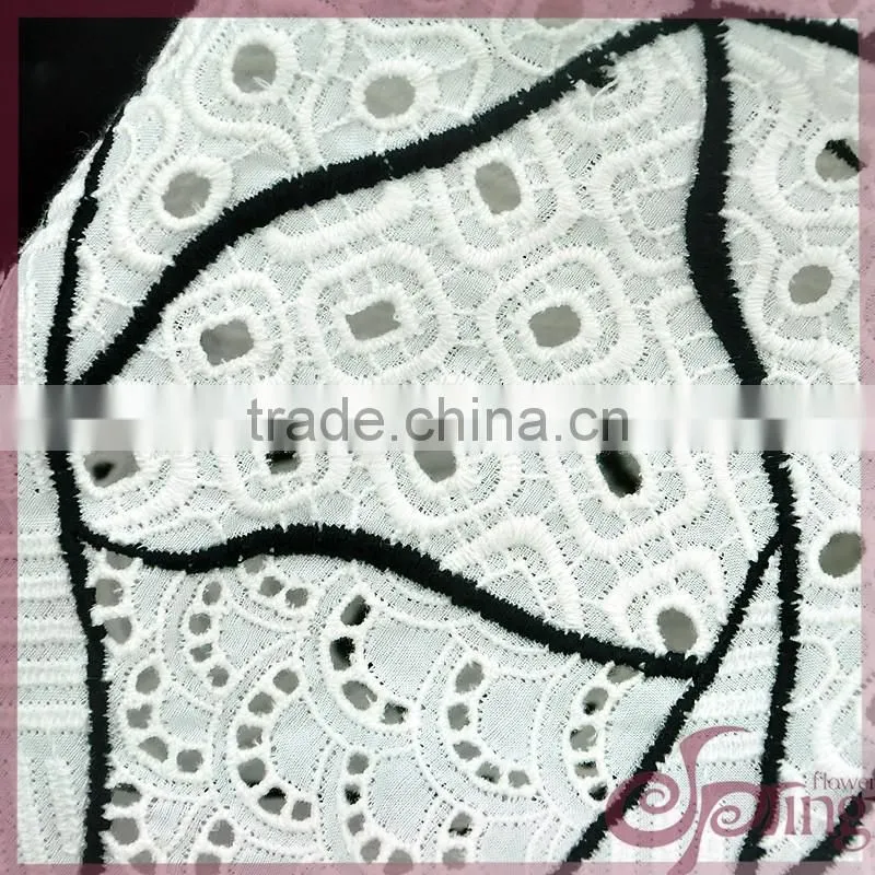 Fashion geometric hollow out cotton lace embroidery fabric for dress