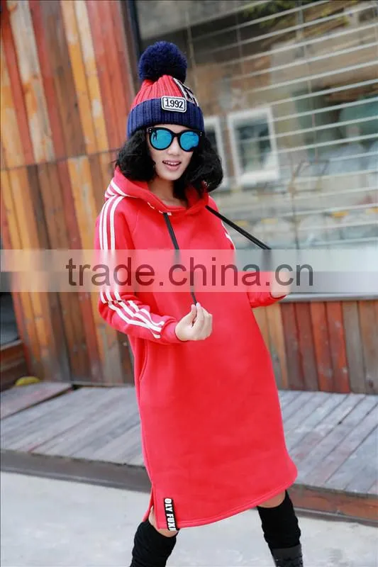 Women fashion long sleeve midi length black casual autumn hoodie dress