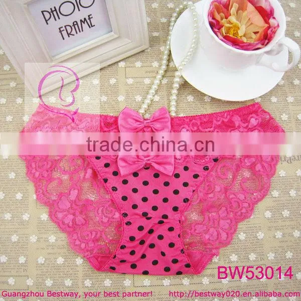 Fashion cute panties printed dot with transparnet lace & bow panties