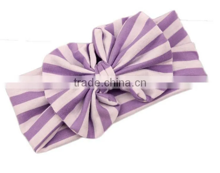 Latest fancy elastic soft stripe cotton bow tie custom children headband rabbit ears bowknot hair tie headband