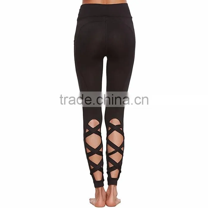 Factory supply lady fitness yoga wear sexy tight crisscross tights