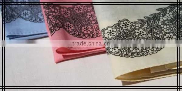 Cotton Pink With Black Flower Design Handkerchief