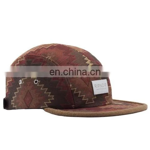 New fashionable navy blue woolen 5 panel hat with woven label