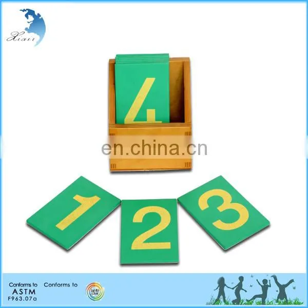 Preschool Wooden Educational Montessori Material EN71 Mathematic Toy Sandpaper Numerals 0-9 in a Display Stand