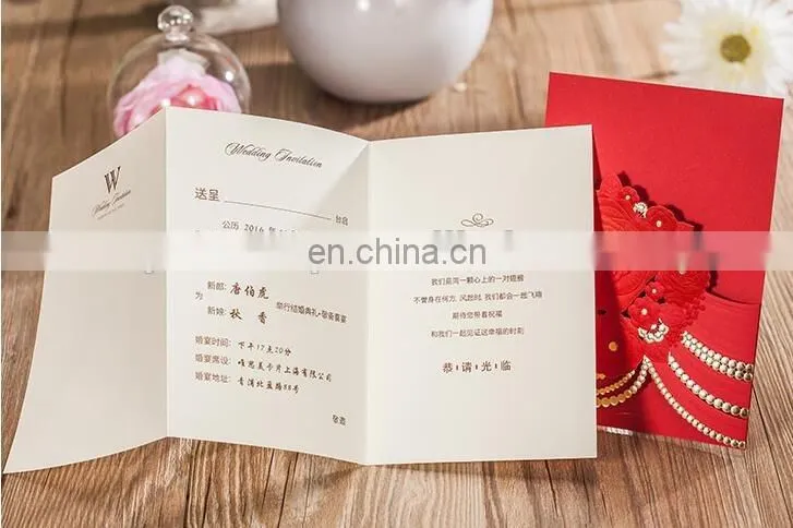 Wedding Items Chinese 6039 Red Big Flower Free Customized Wedding Invitation Card