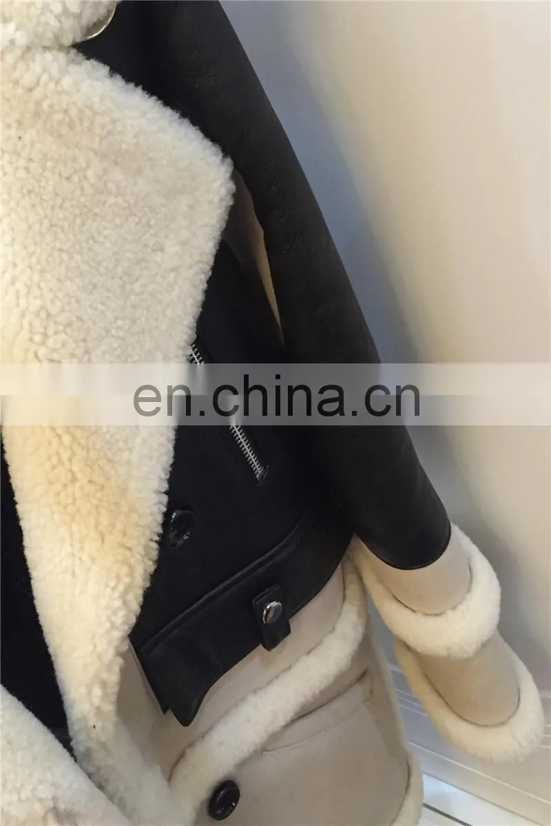 2016 Latest Design Girls Winter Genuine Sheep Skin Fleece Lined Leather Jacket