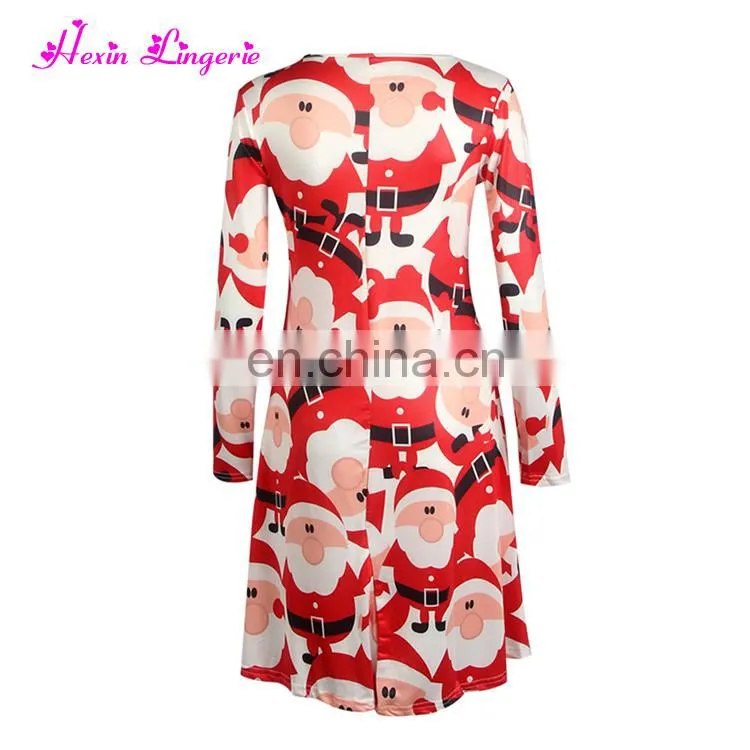 Low Price Red Embroidered Santa Snowflake Printed New Ladies Long One Piece Dress
