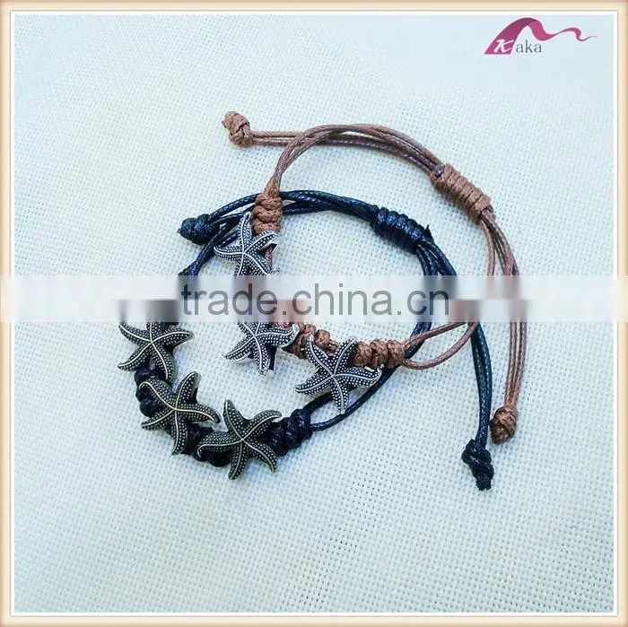 Latest Designs Handmade Starfish Leather Cord Bracelet Charms