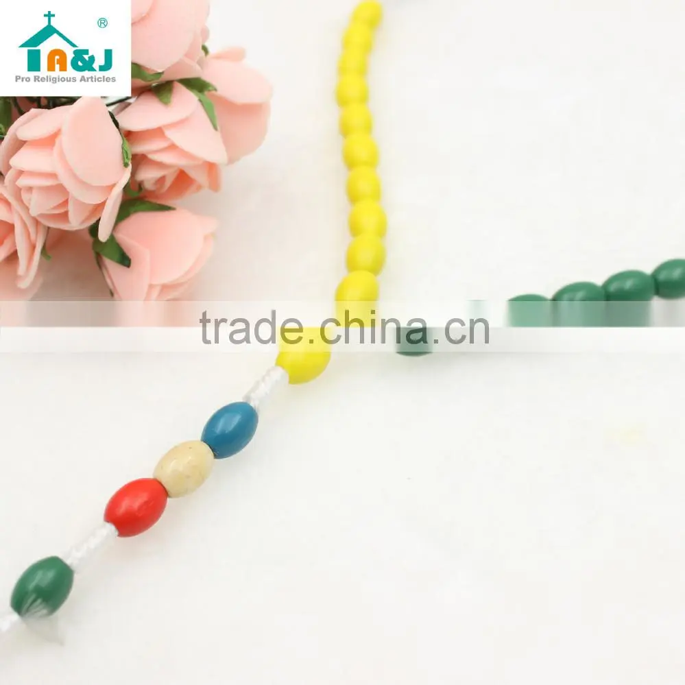 5 color wooden ovel bead rosary