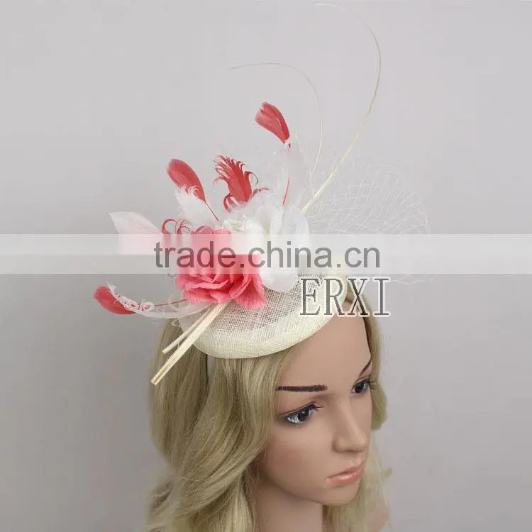 Wholesale Wedding Headpiece Sinamay Hat Fascinator Base Hat With Feather and Veil