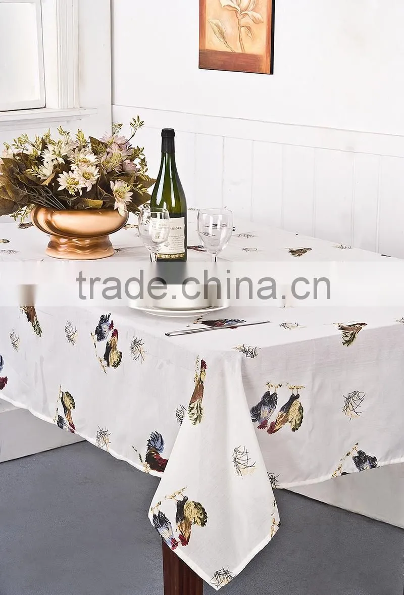 1PC White Printed Linen Texture Tablecloth