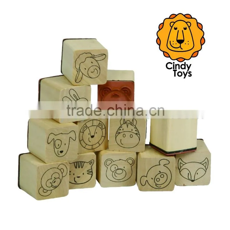 Wooden Rubber Stamps Funny Friends 12 pcs