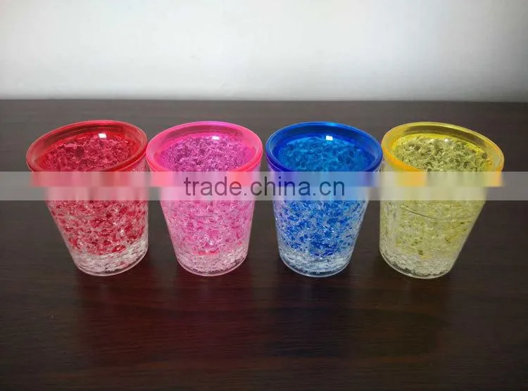 BPA free Plastic PS double wall frosty ice mug with cooling gel,freezer mug shot glass 1.4oz