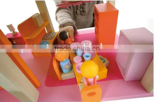 High quality diy wooden play doll house,solid wood dollhouse,wooden doll house furniture