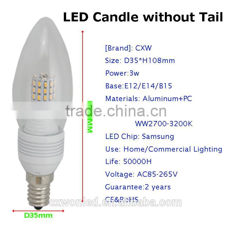 250LM Light Candle, Aluminum LED Candle Wholesale, E14 LED Candle Bulbs 3W 5W