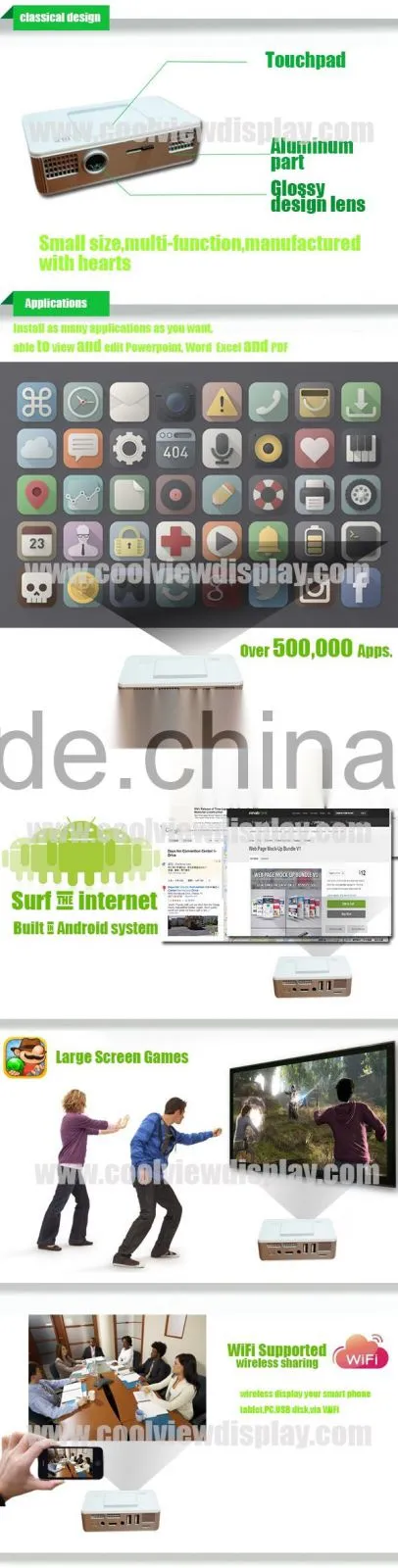 android 4.2.2 high resolution mini projector