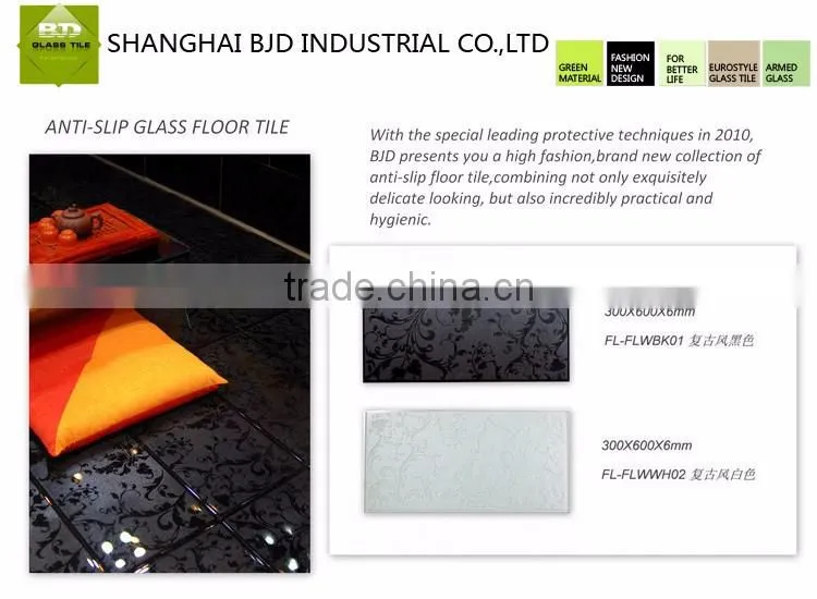 300x600x10 mm Glass material reasonable price anti slip glass floor tiles